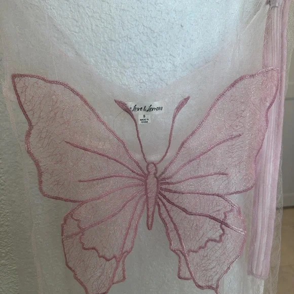 For Love And Lemons Sheer White Dress with Pink Butterfly Design - Picture 2 of 2